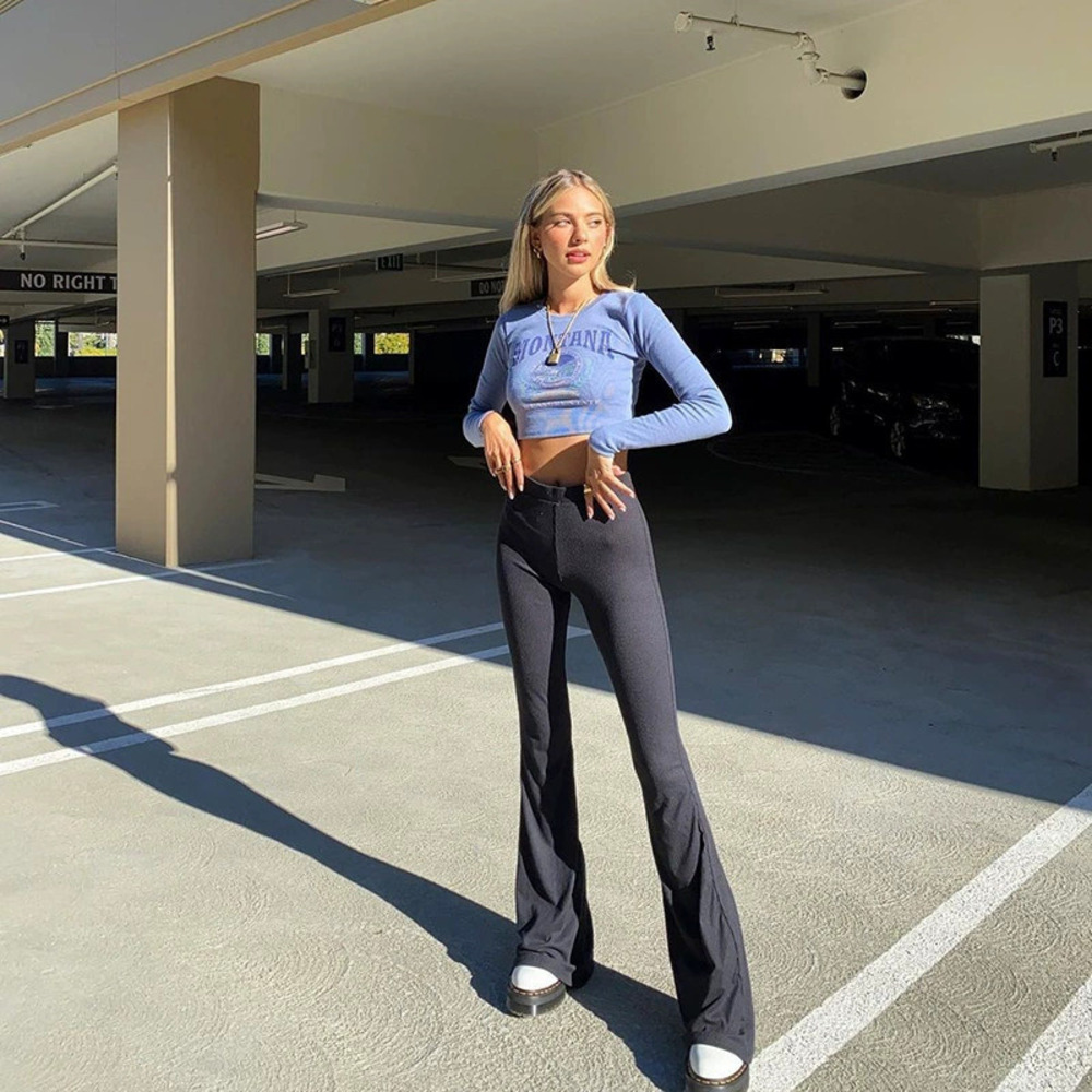 Zara Solid High Waist Slim Fit Flare Casual Pants